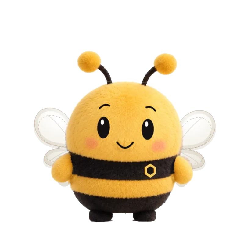 The plush Hyv bee, front view, with numbered callouts